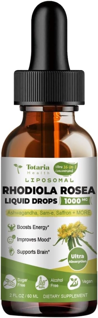 Totaria Liposomal Rhodiola Rosea Tincture 16 in 1, w/ Ashwagandha, L-Theanine, Saffron, Ultra 力量 罗萨 Rosea Ashwagandha Cortisol 液体,天然火焰