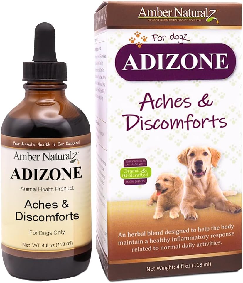 Amber NaturalZ Adizone Herbal 补充狗 + 支持健康的炎症反应、偶尔的不适症和联合功能 + 主动和衰老的犬类的自然援助