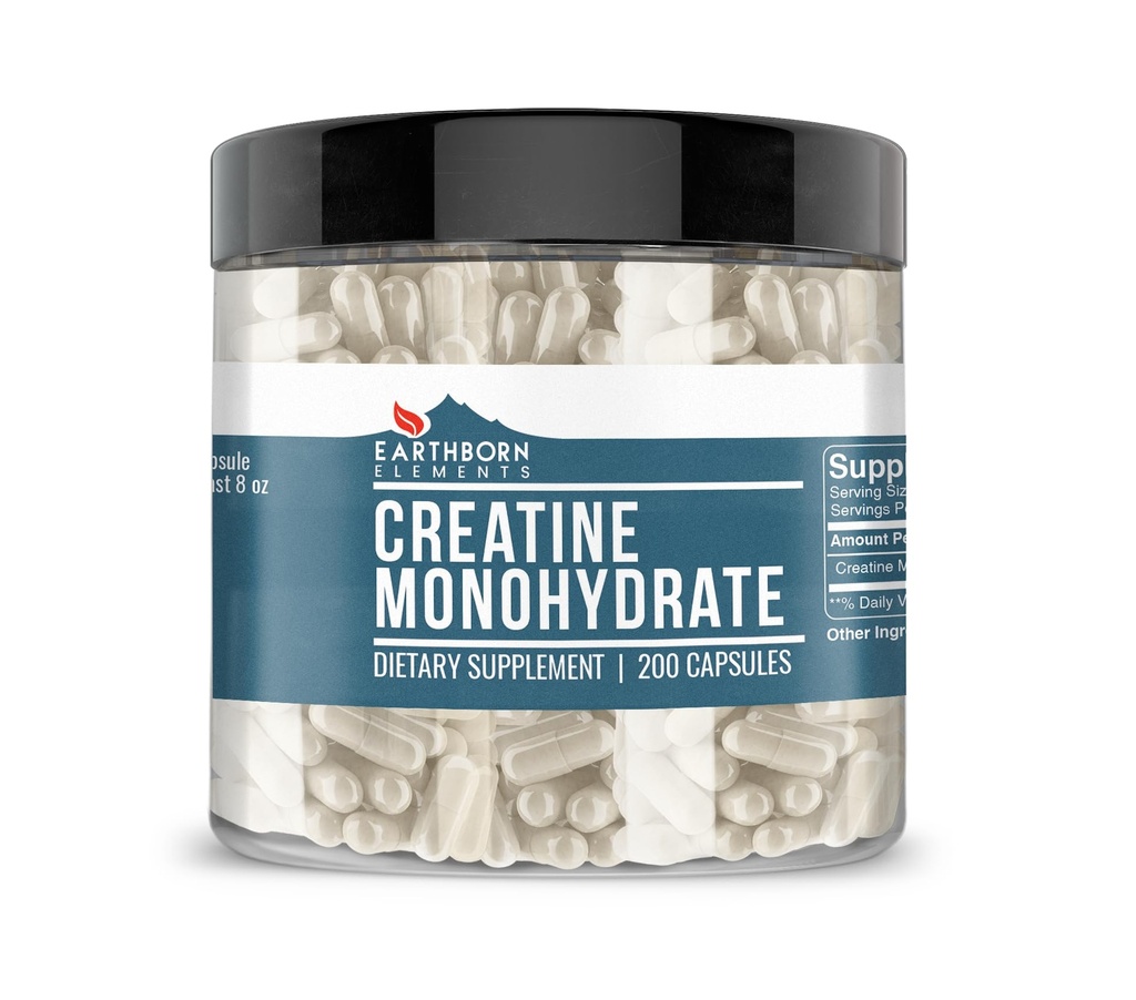 土生元素 Creatine 单水合物 200 Capsules, 纯和未稀释, 无添加剂