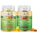 Bundle of Kids Gummies - DHA Fatty Acids Omega 3 6 9 for Brain, Immune Strength & Vision and Multivitamin for Immune Support with Vitamins A, C, D3, E, B6 & B12, Zinc & Iodine