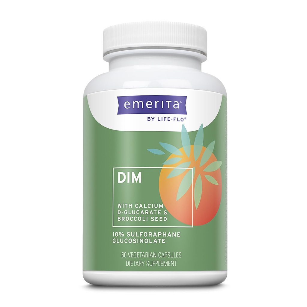 Emerita by Life-flo DIM Supplement, 平衡支持妇女100mg DIM Plus Calcium D-Glucarate and Broccoli种子提取,60天保证,不测试动物,30服务,60Veg Caps