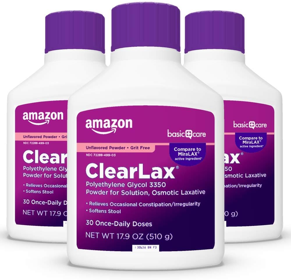 基本护理 ClearLax,聚乙烯Glycol 3350 溶液粉,Osmotic Laxative, Unflavorated, 1.11磅(包3)