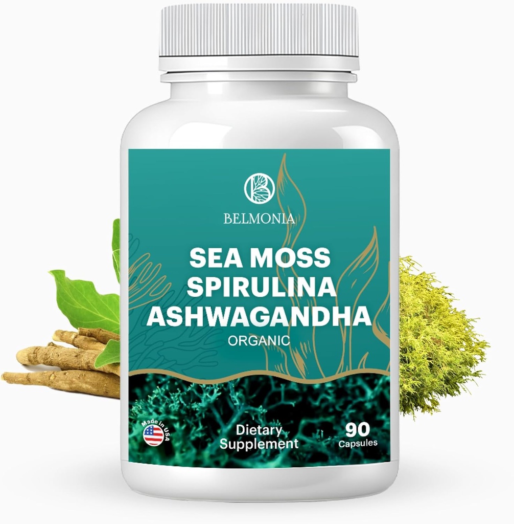 含有螺旋藻和Ashwagandha Blend Capsules、Mood、免疫支持和压力救济、微成份和抗氧化剂的海蚊