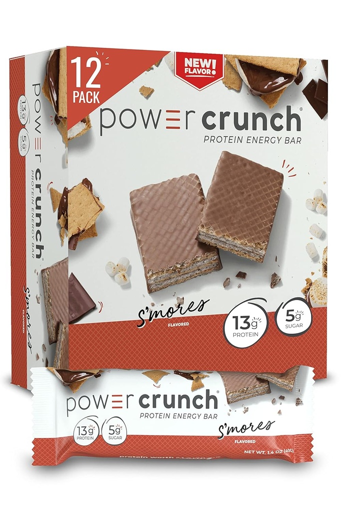 Power Crunch 蛋白质 Wafer Bars, 具有美味味的高蛋白 S, S'Mores, 1.4 Ounce (12个伯爵)