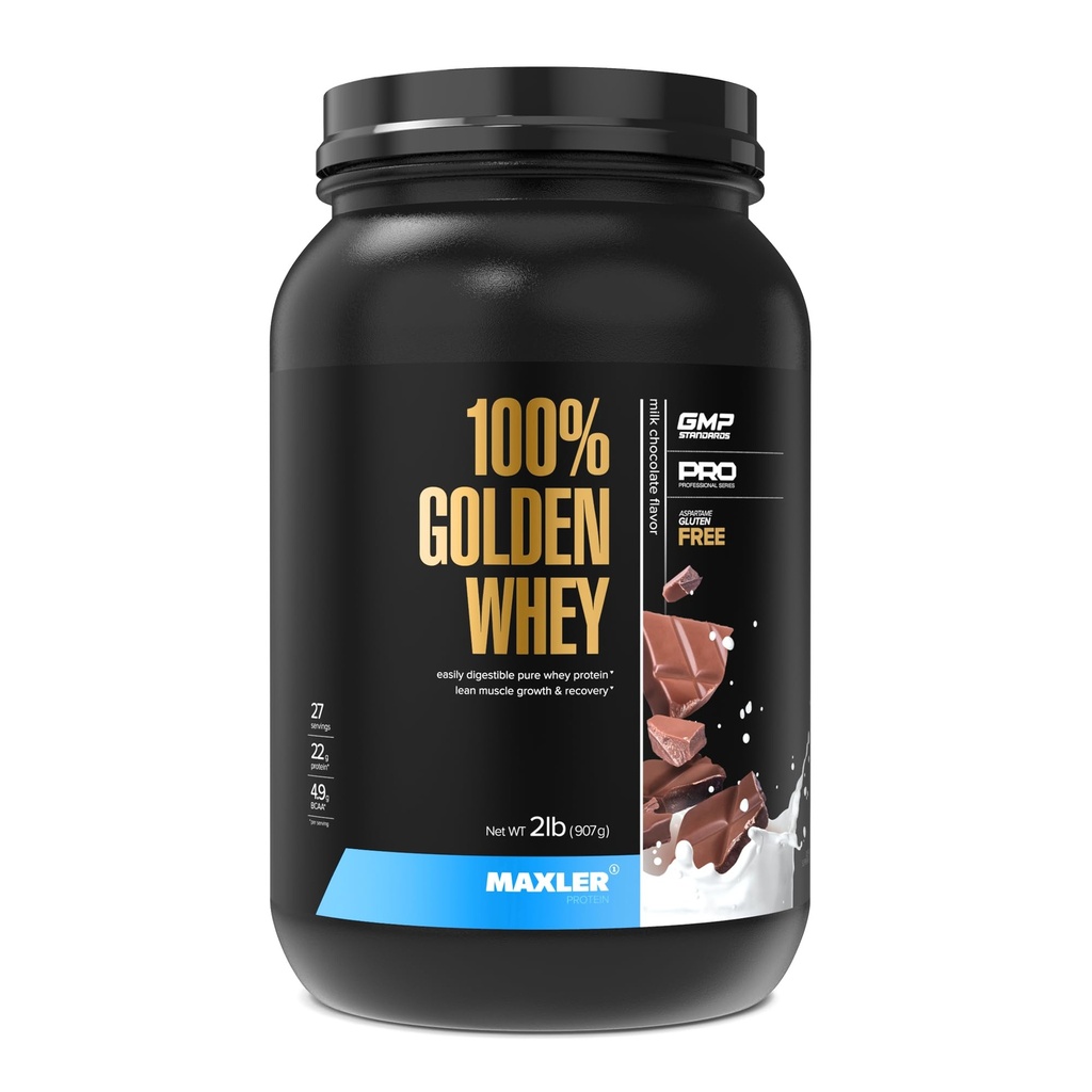 Maxler 100% Golden Whei蛋白 - 每服22g蛋白 - Premium Whei蛋白粉用于前期工作 - 快速吸附Whey 集中隔离与氢解酸混合剂 - 牛奶巧克力蛋白 2 lb