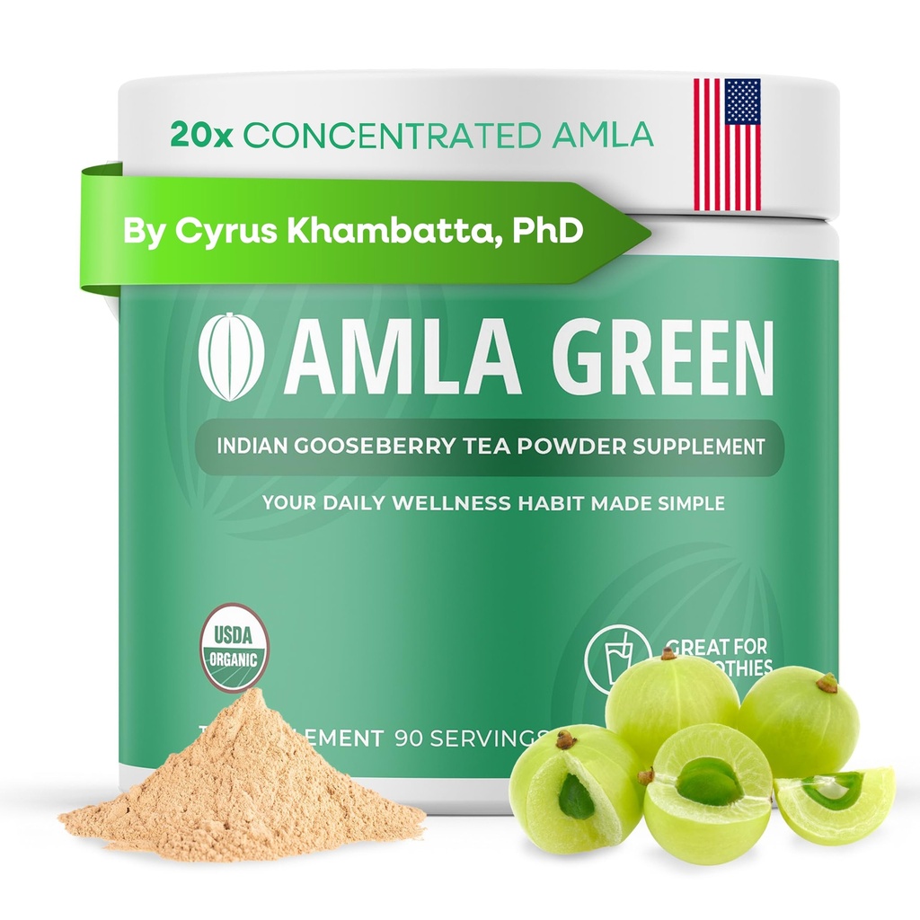 Amla Powder & Green Tea Superfood Supplex, 20x 超集中的Amla,抗氧化剂支持,用Oolong Tea和印度鹅莓制造,有机,Vegan,经典火焰,90种服务