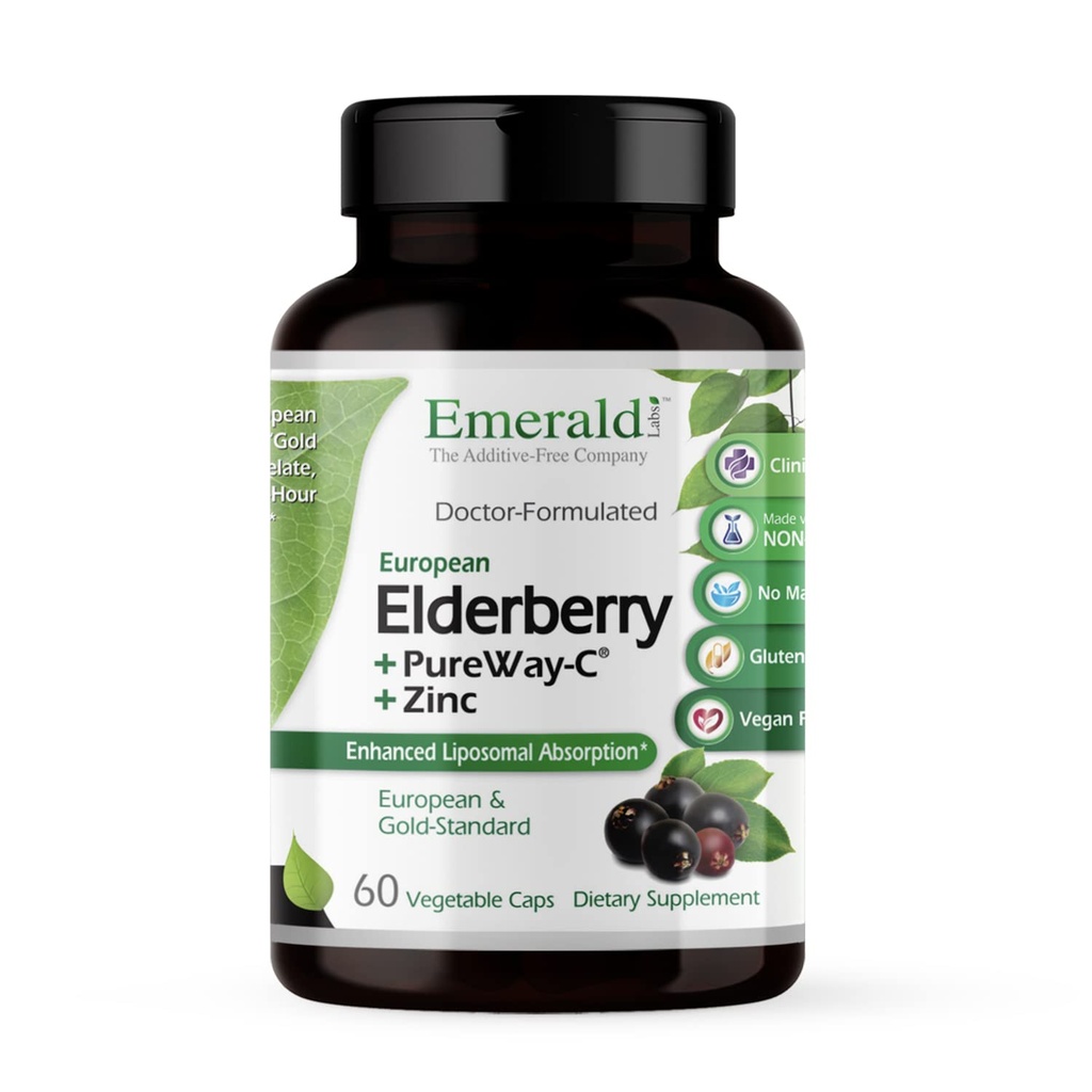 EMERALD LABS 长老莓加成 - 与欧洲长老莓提取物的消化和免疫支持,维生素C作为纯Way-C和Albion Chelated Zinc - Vegan & Gluten-Free - 60蔬菜罐头(30天供应)