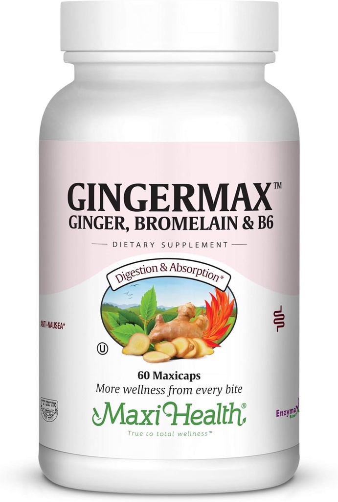 Maxi Health Gingermax - Ginger - Bromelain & Vitamin B6 - 消化健康 - 60 Capsules - 科舍尔