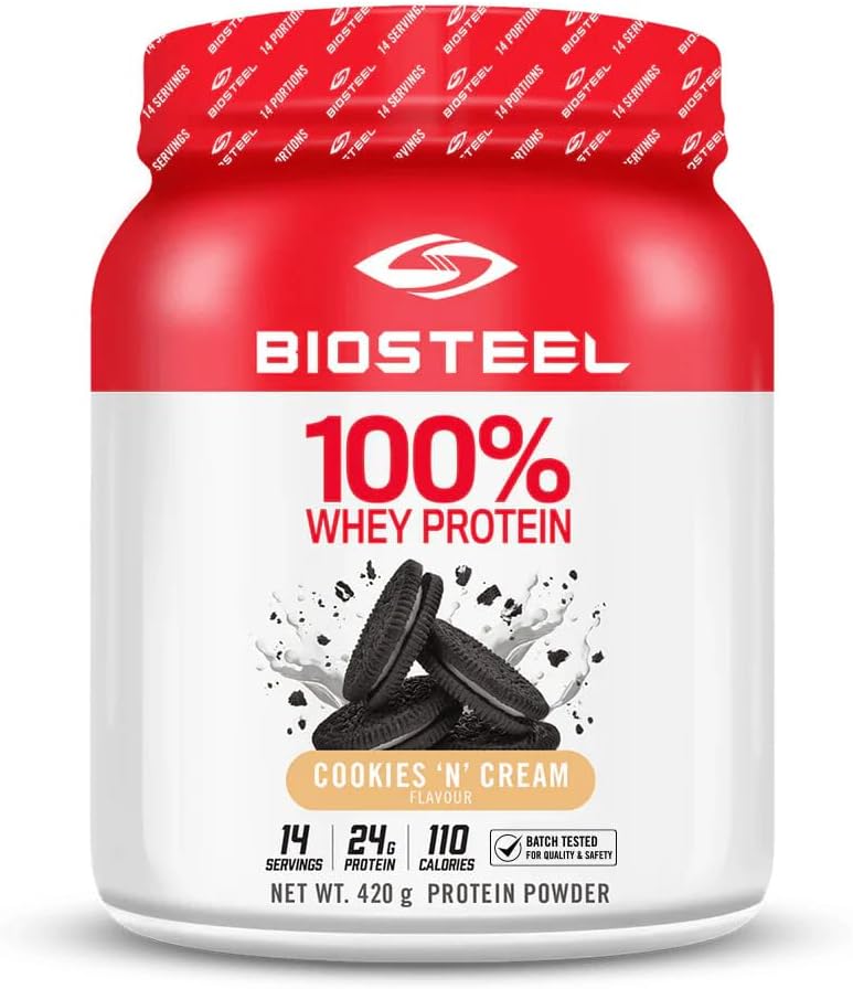 BIOSTEEL 100% WHEY蛋白粉 - Cookies & Cream, 14 services, 24g protein, WHEY protein for Pro Athletes, 免糖, rBGH, 非GMO, 强化恢复和肌肉建筑
