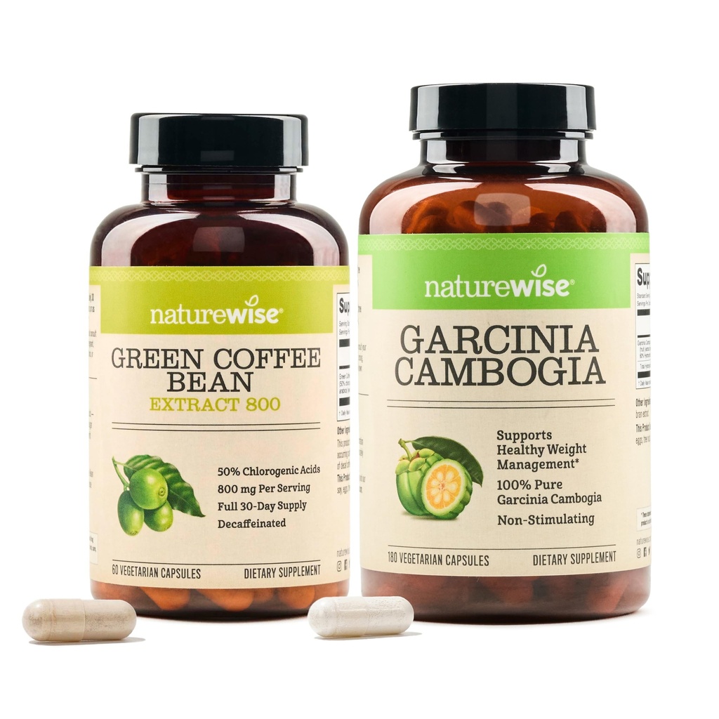 NatureWise Green Coffee Bean 800mg和Garcinia Cambogia 180 Capsules 重量目标支持