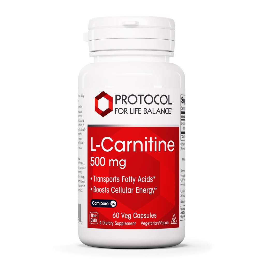 生活平衡协议 L-Carnitine 500mg - 细胞能量代谢 - 锻炼性能,回收 - 60 Veg Caps