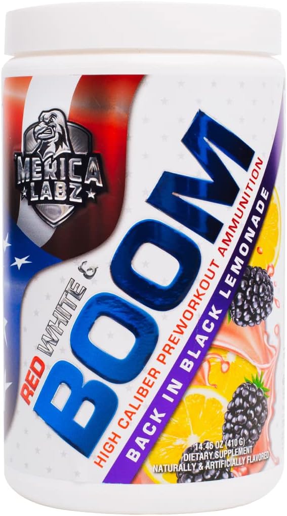 Merica Labz Red, White, and Boo, High Caliber Pre Workout with VasoDrive-AP®, 350mg Cafeine, Max Energy, Pump and Focus, 增加血流和肌肉体积, 20 services(黑柠檬水)