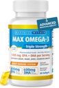 最大Slim Max Omega 3 鱼油药丸 -- -- 三强鱼油补充剂(2000 mg 总Omega 3 脂肪酸:每服600mg DHA + 800 mg EPA)