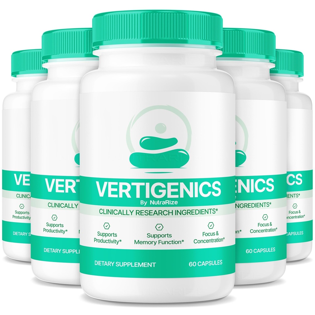 (5 Pack) Vertigenics - 平衡营养的自然公式, 清真和精密混合的记忆和聚焦, Premium 支持盖, Vertigenics Reviews (300 Capsules)