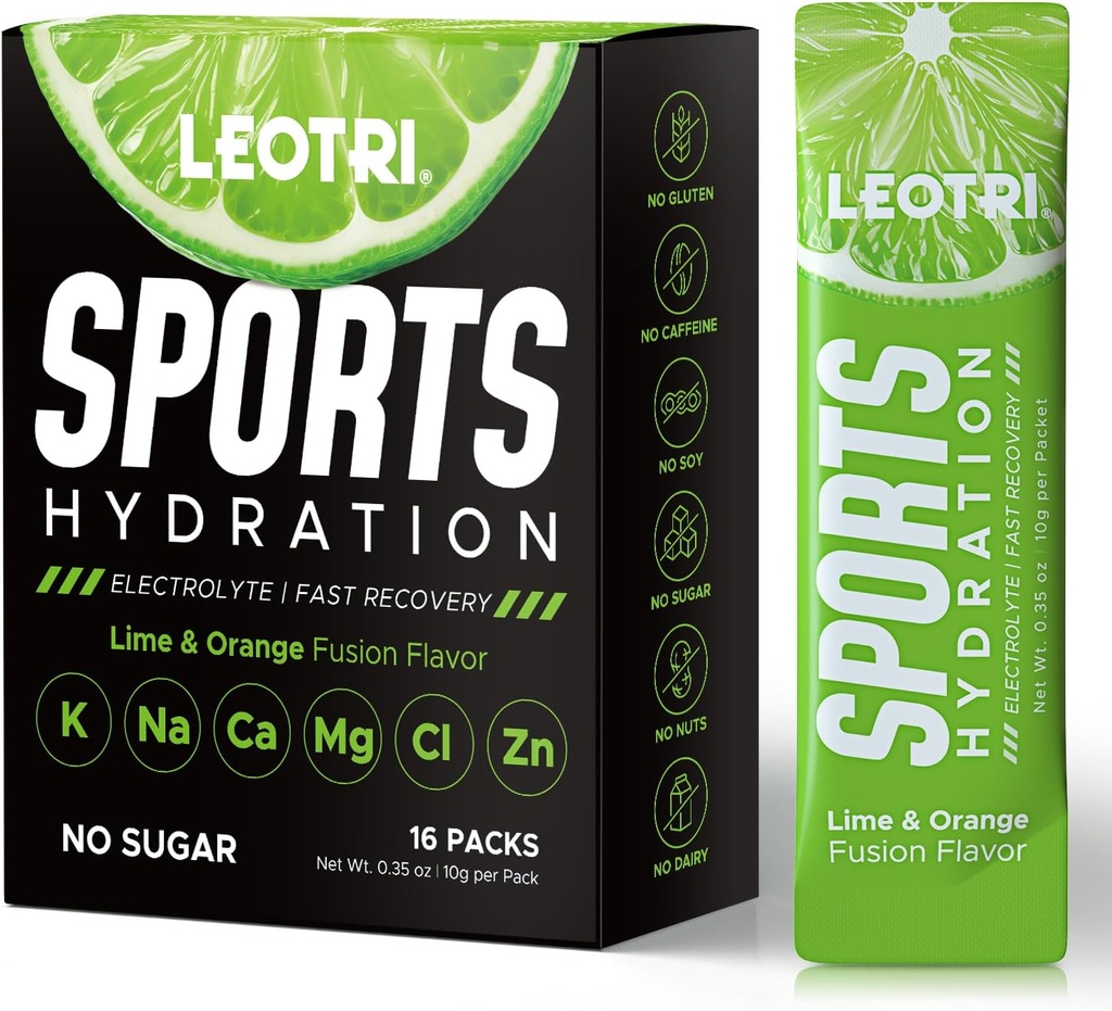糖无电解质粉包 - 体育水利饮料混合剂补充剂,Keto Friendly with 6 Key Electrolytes,富含维生素B和C,1000mg BCAA - 无糖,16棒,Lime & Orange Flavor