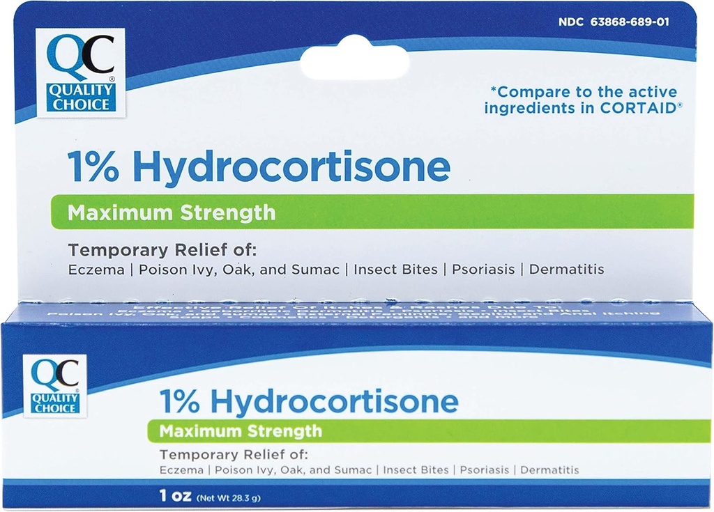Quality Choice Maximum Strength Hydrocortisone Cream 1% 1 Ounce (28g) , Boxes (Pack of 6)