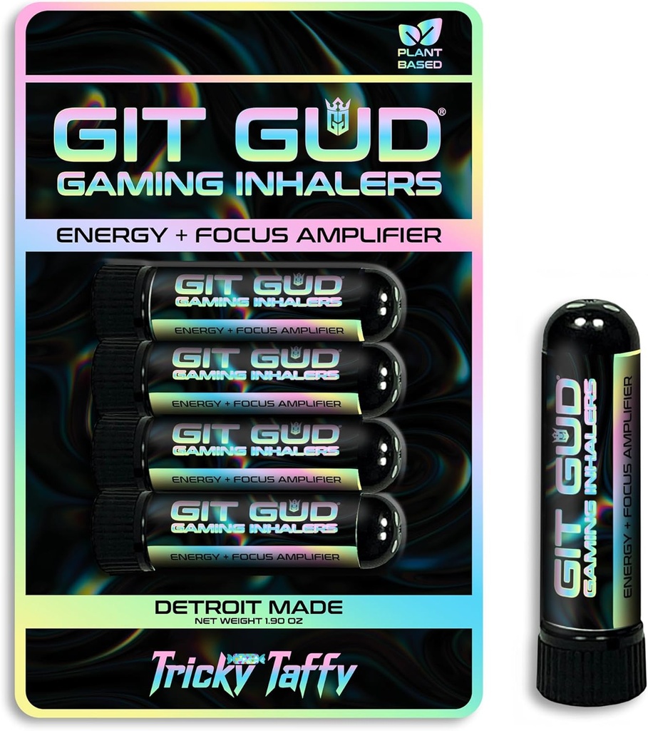 GIT GUD 能量棒( 4 Pack) 竞争性焦点放大器, 刷新 Mint Aroma, 每日使用, 可移动处理, 调味( Taffy Mint)