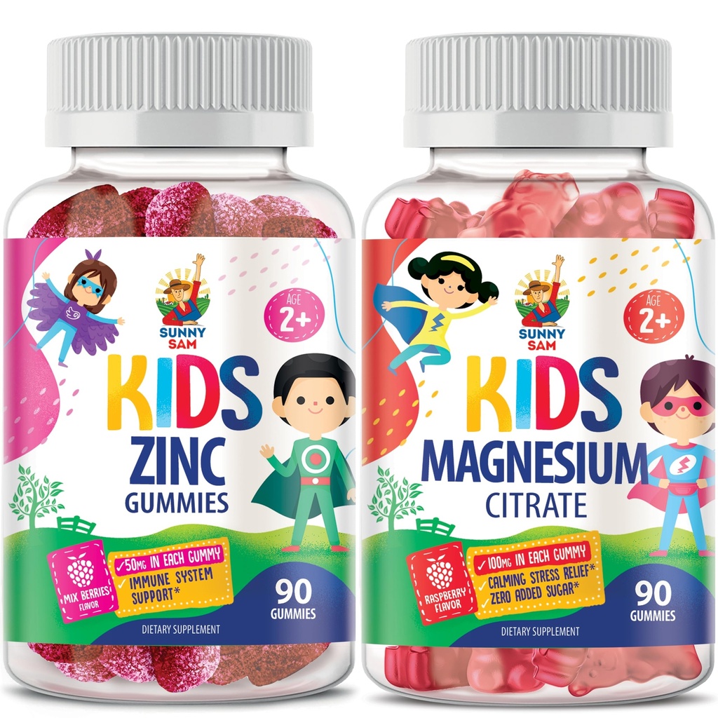 SUNNY SAM Magnesium Gummys for Kids & Zinc Gummys for Kids & Altors - Zinc Chewable Gummy for Immune Support - 强大的天然抗氧化剂 Non-GMO 儿童男性女性成人补充剂.