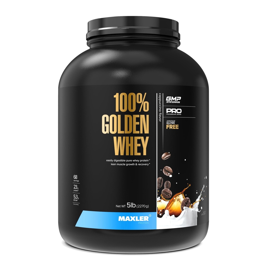 Maxler 100% Golden Whey蛋白 - 每服23g蛋白 - Premium Whey蛋白粉用于前期工作 - Fast-Absorbing Whey Community, Isolate & Hydrolysate Blend - Cappuccino 5 lb