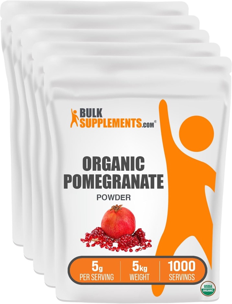 BulkSupplements.com Organic Pomegranate Powder - Pomegranate Supplement for Immune Support, Herbal Supplement - Gluten Free, 5g per Serving, 5kg (11 lbs) (Pack of 5)