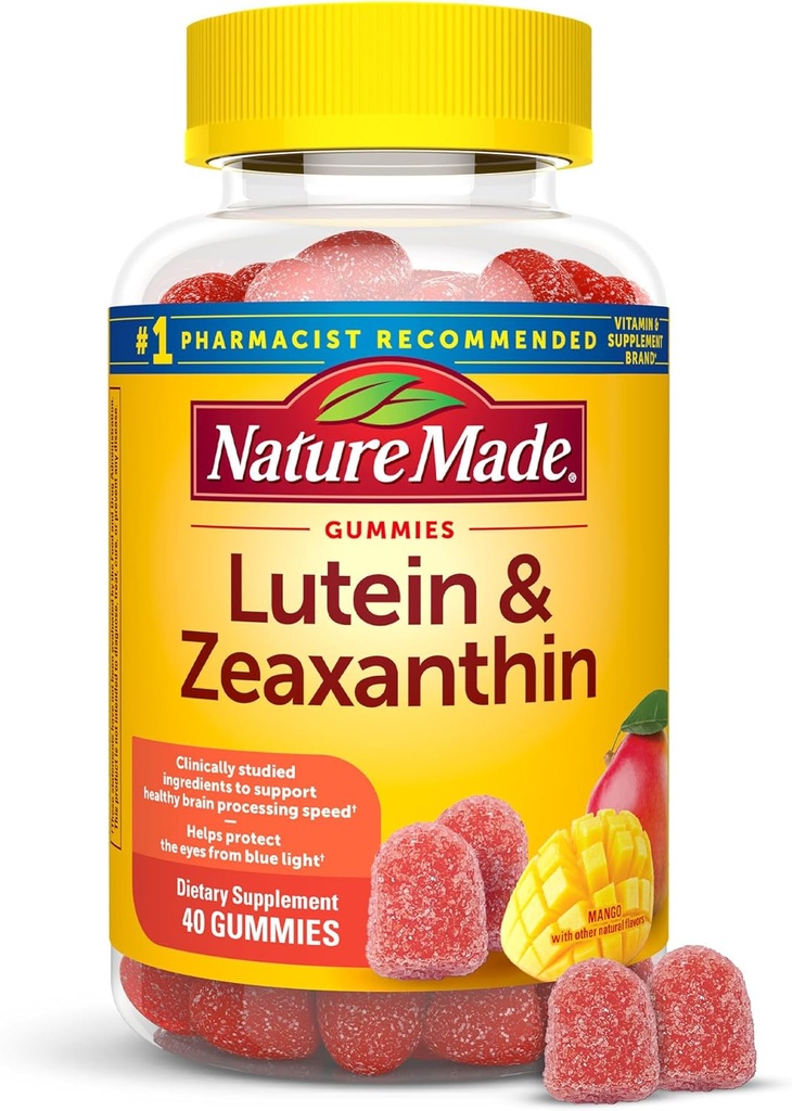 Nature Made Lutein & Zeaxanthin Gummys,《眼和脑补充》,40 Vegan Gummys,20天供应