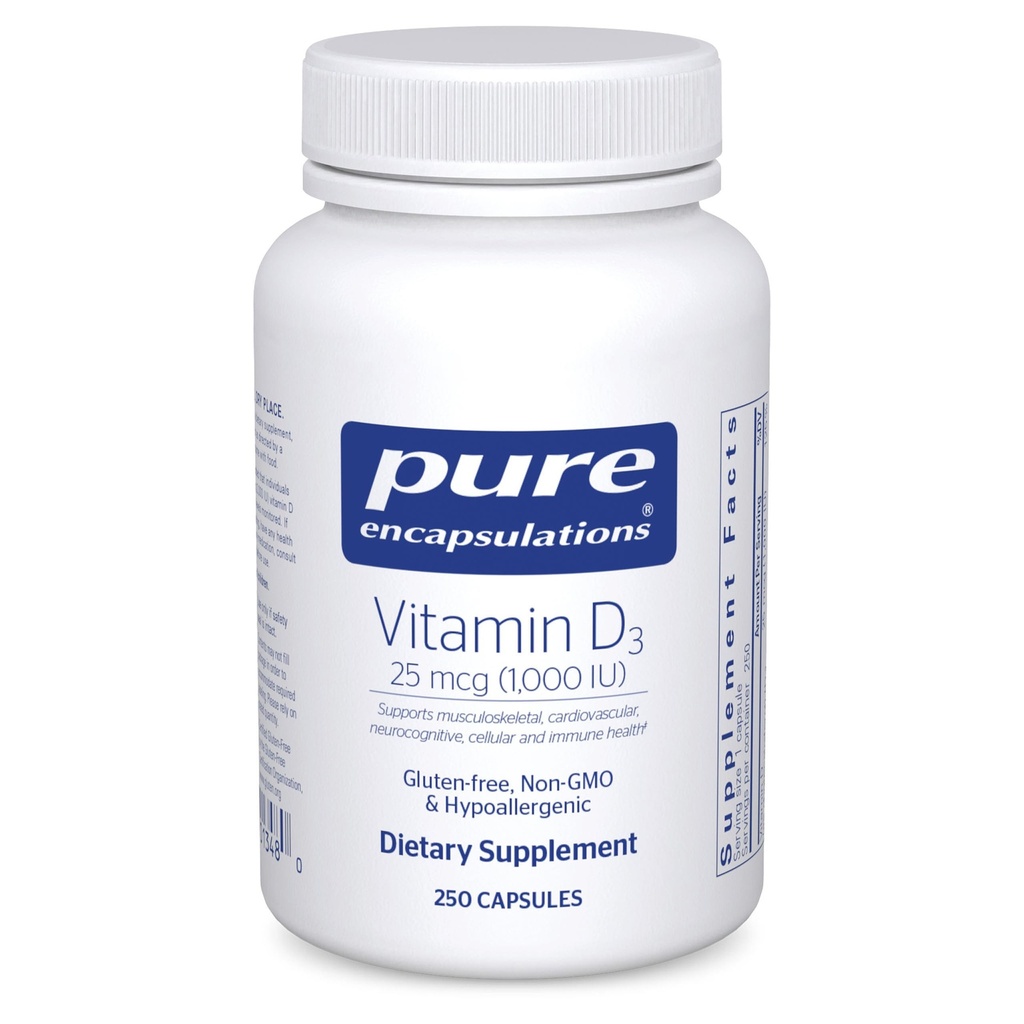 Pure Encapsulations Vitamin D3 25 mcg (1,000 IU) - Supplement to Support Bone, Joint, Breast, Heart, Colon & Immune Health* - with Premium Vitamin D - 250 Capsules