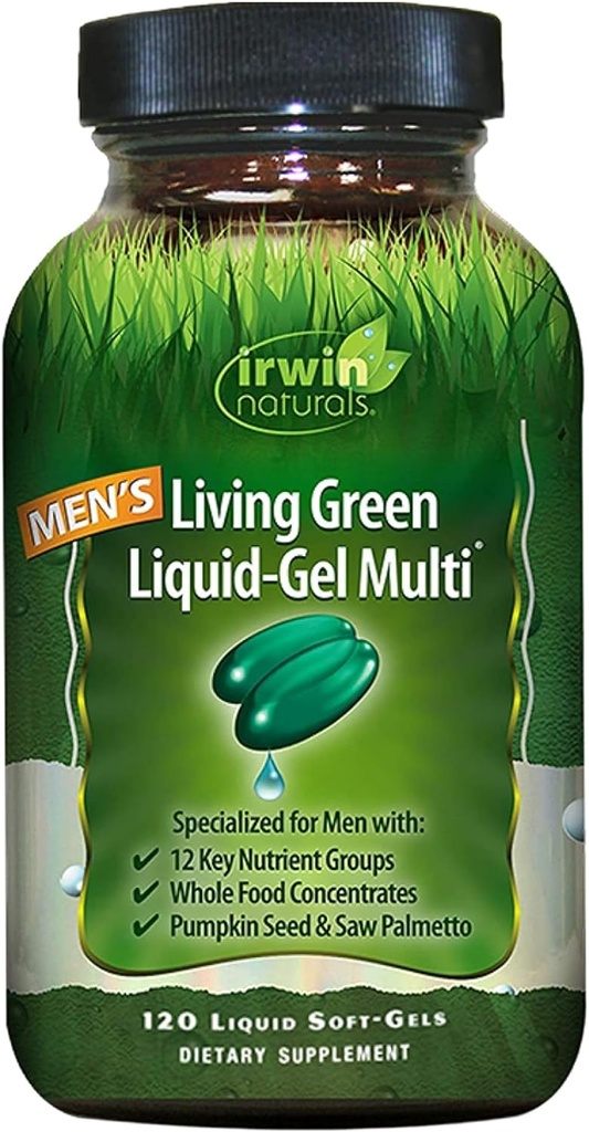 Irwin Naturals Men's Living Green Liquid-Gel Multi - 120 软胶 - Men's Multivitamin with 70+ 基本营养素,维生素和矿物
