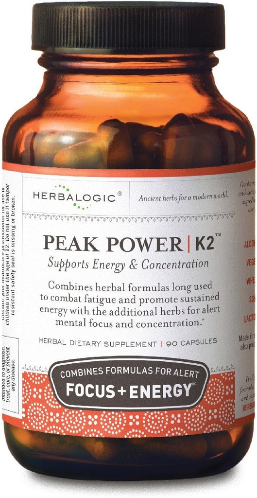 Herbalogic - Peak Power Capsules - 自然能源与焦点 - 精神浓度 - 包含美国 Ginseng & Astragalus - 90 Cap Count