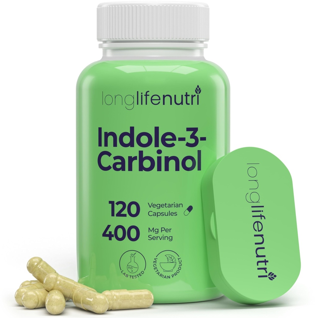LongLifeNutri Indole-3-Carbinol 400mg - 120 Vegeterian Capsules, 4-Month供应,Hormone平衡和细胞健康有机补充,实验室测试,美国制造