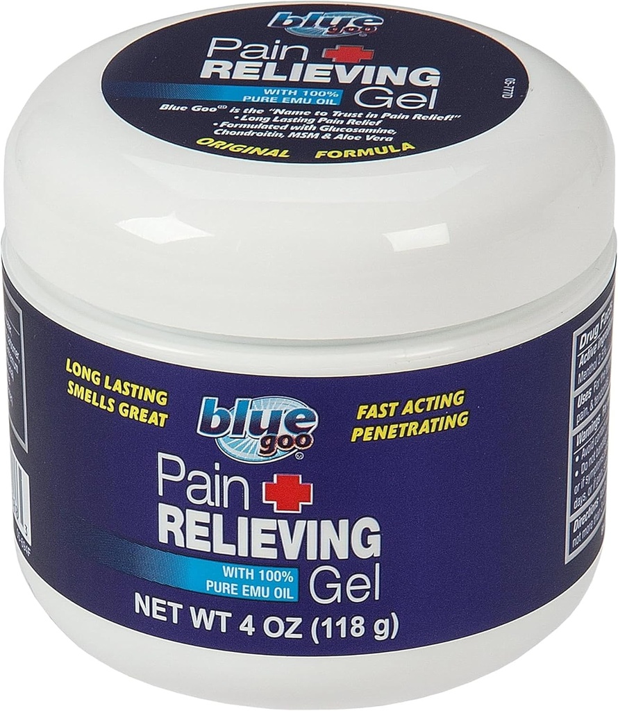 Blue Goo Pain Reliefing Gel – Relief for Back, Neck, Muscle and Joe Pain, 快速行动冷却和舒舒救济, 100%纯埃穆石油, 4 oz(1 包)