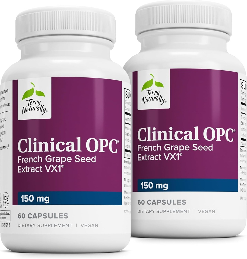 Terry自然临床OPC - 心血管健康和重点支持补充剂 - 配有葡萄种子提取剂和葵花莱辛的膳食补充剂 - 免疫支持 - 150毫克,60软胶(包2)