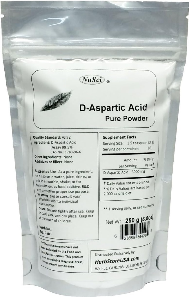 纯D-Aspartic酸(DAA)粉末AJI质量标准(250克(8.8 oz))