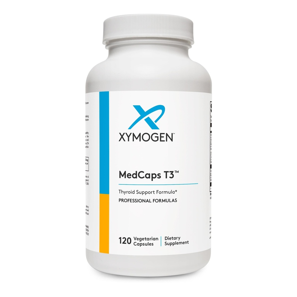 XYMOGEN MedCaps T3 - 含有维生素+草药的甲状腺支持公式 - 硒,锌,维生素E+C,Ashwagandha,Guggul提取物和碘补充物(120 Capsules)