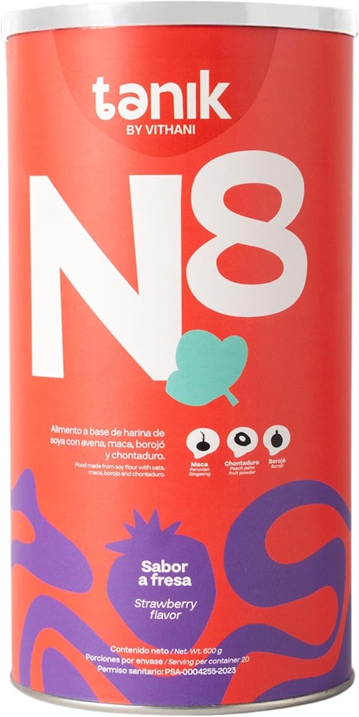 Vithani N8 - 多维他命粉 配有马卡,博罗霍,桃花果,锌,钙,欧米茄3,欧米茄6 & 维生素,草莓火花,20种服务,如果你感到疲倦的话能源支持