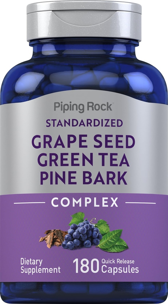 Piping Rock Grape种子,绿茶和松柏综合物 \\ 180 Capsules \ 标准化提取 \ 非 GMO, Gluten 免费补充