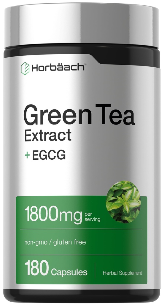 Horbäach EGCG Green Tea 提取药片 | 180 Capsules | Max Potency | 非GMO & Gluten 免费补充品