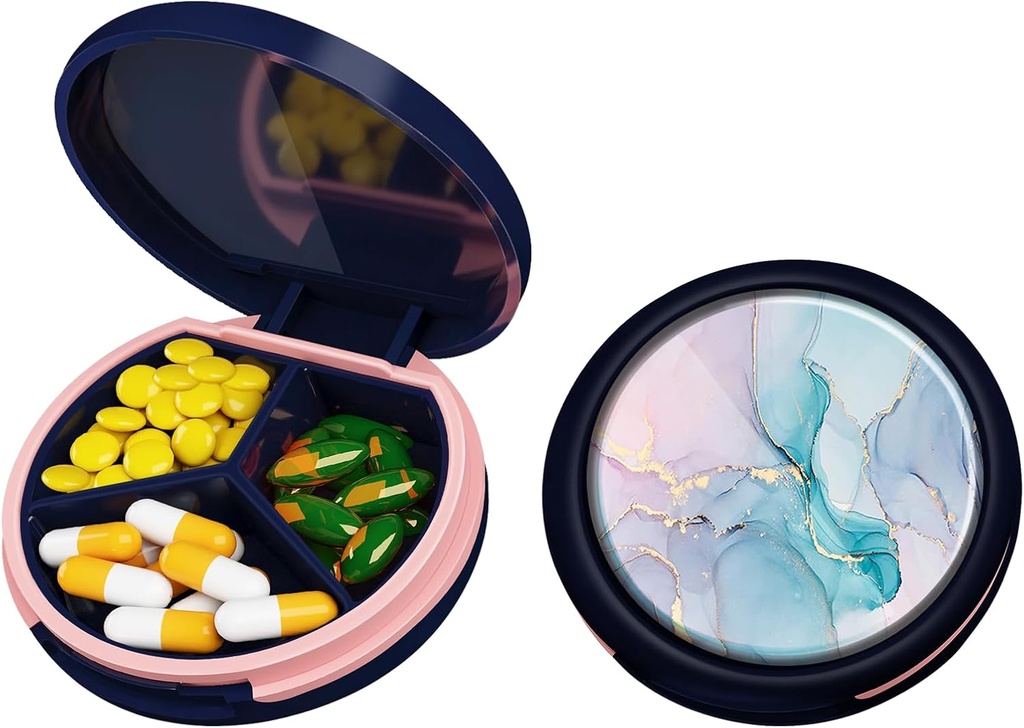 Serfeymi小药盒 - 3 Portable Pill box for Purse Pocket, Contracted mini Travel Pill case - 适合医药,维生素,鱼油,补充剂 - 暗蓝色(大理石)
