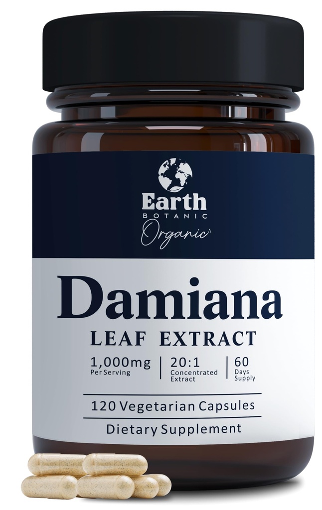 Damiana Leaf 提取 1000 mg + 120 Damiana Capsules → 非GMO, Gluten Free → Turna Diffusa Organical Damiana Herb & Damiana 粉末 补充 + 支持女性健康