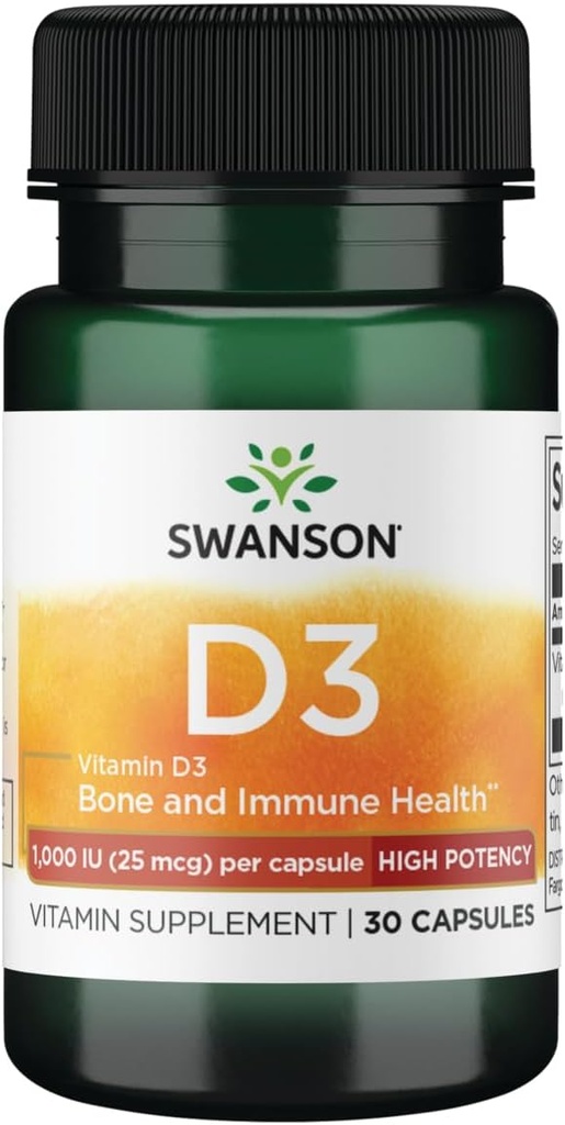 Swanson 高潜力维生素D-3 1000 Iu(25 mcg) 30 Capsules