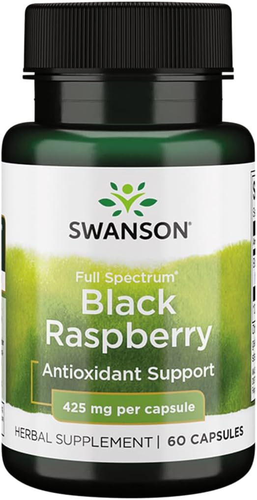 Swanson Black Raspberry - 草药补充剂促进总体健康支持 - Flavonoids & Vitamin C的自然来源 - (60 Capsules,425 mg 各自)