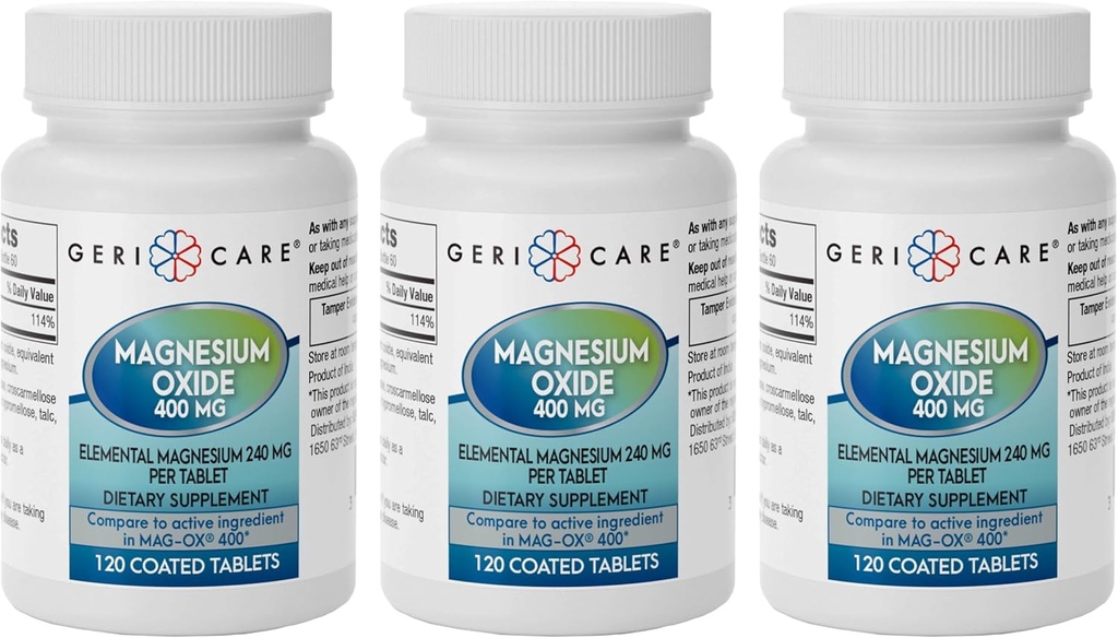 GeriCare Oxide镁补充物240毫克元素镁,120片,基本矿物支持,促进血管健康,骨强,肌肉功能(包3)