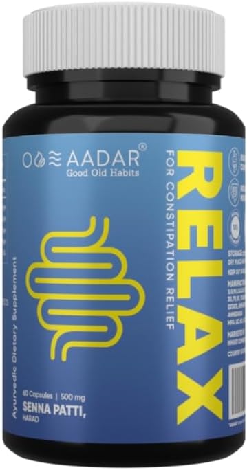 AADAR Re-LAX 便秘救济, Ayurvedic 文摘支助和 Bowel Wellness Capsules, 60 个单位 - 与 Senna, Harade, Ajwain Capsules 用于文摘