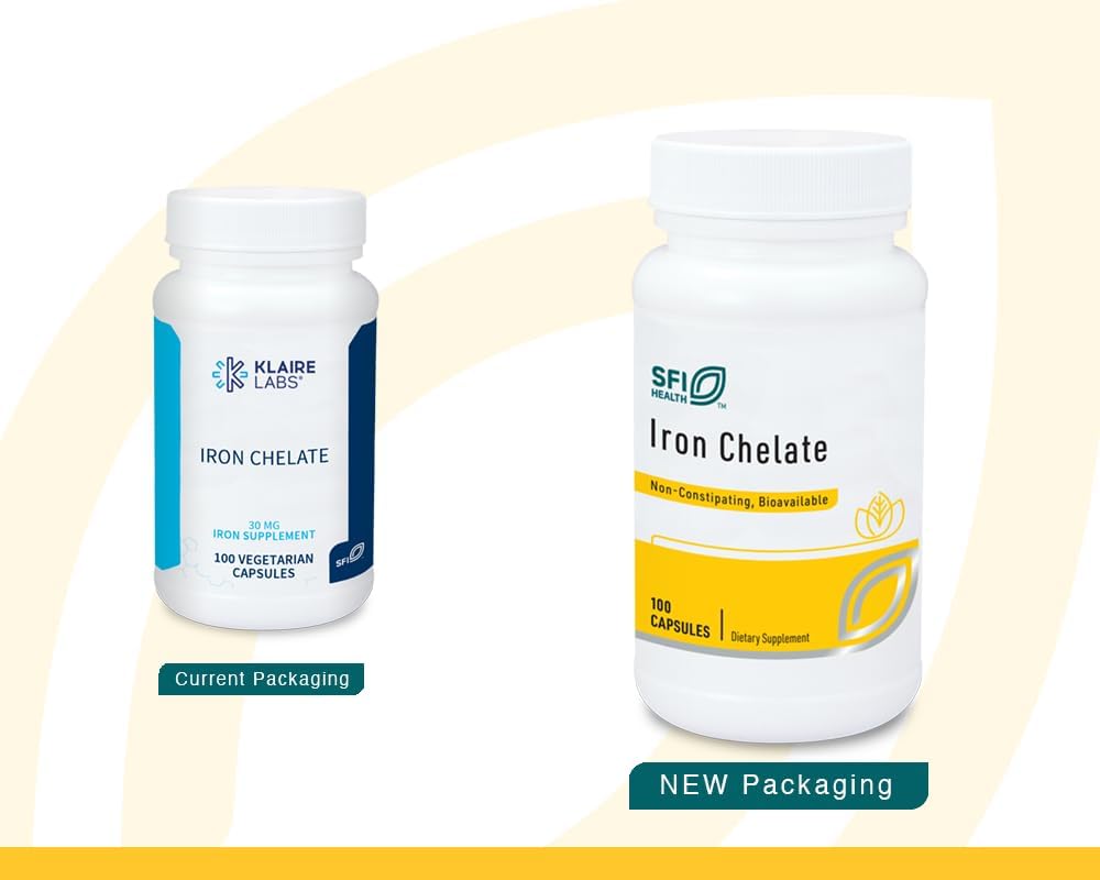 Klaire Labs SFI 健康铁比斯格化Chelate补充剂 - 30mg Ferrous Bisglyc化Chelate - 设计为胃上耐受,耐受,耐受和耐受 - 假性(100卡普尔)