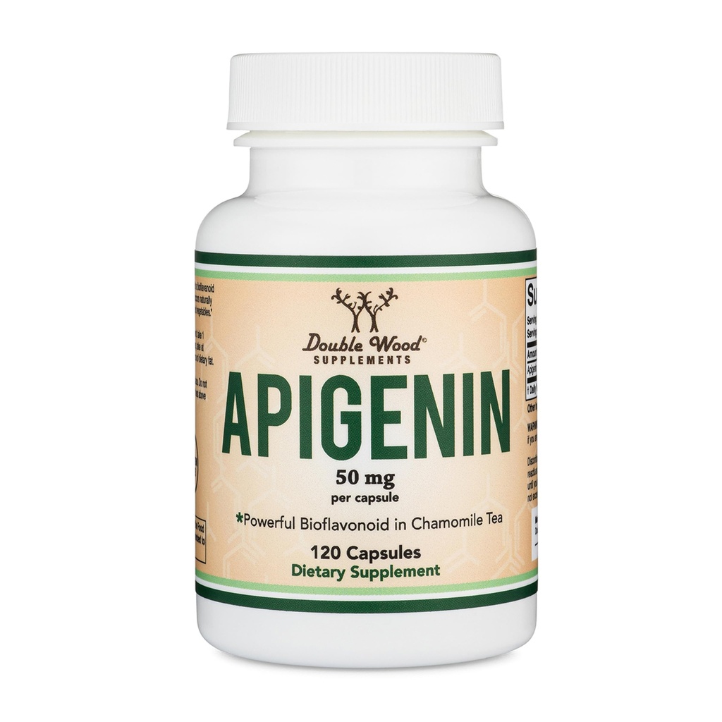 Apigenin 补充剂 - 每卡普尔50mg, 120 Counter(在Chamomile 茶中发现的强效生物氟化物用于放松,睡眠,和Mood) Senolytic Flavonols for Aging (Gluten Free) by Double Wood