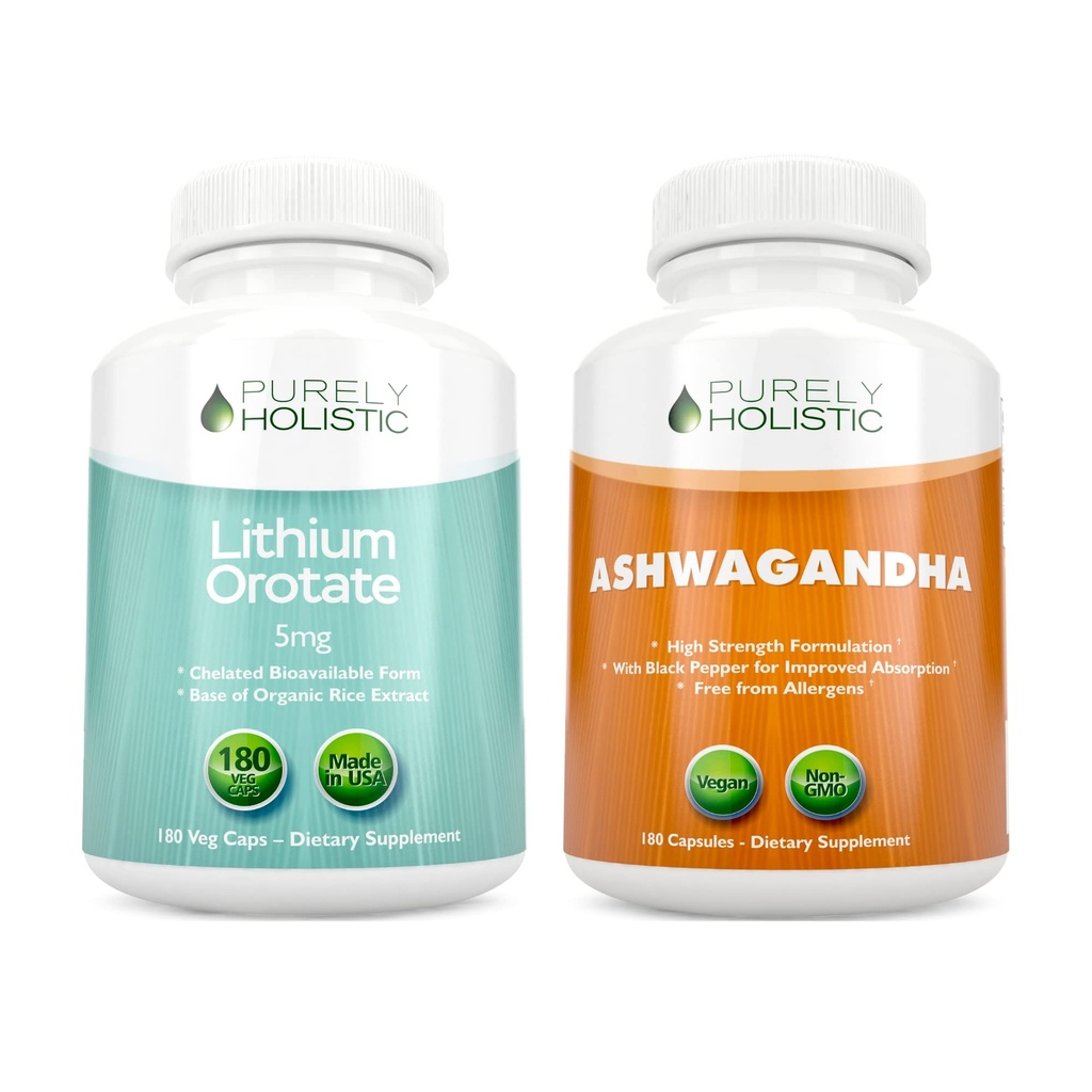 氧化锂 5 mg + 有机 Ashwagandha 1300 mg 和 黑辣椒 - 蔬菜包 - 360卡普尔