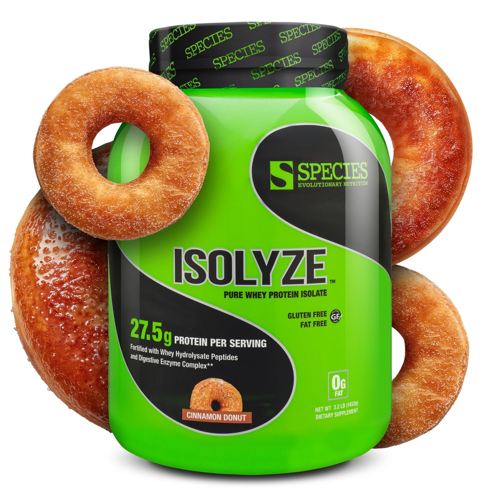 物种营养Isolyze Whey蛋白粉,100%Whei Isolate for Muscle Building,27.5g Per Scoop,无糖和低脂肪(肉桂甜甜圈,44种服务)
