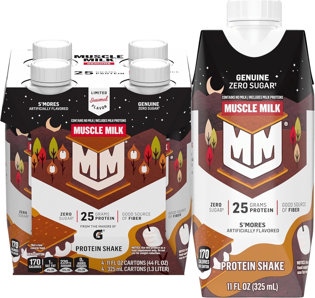 肌肉牛奶真菌蛋白摇摆,S'mores,25g蛋白,11 Fl Oz(Pack of 4)