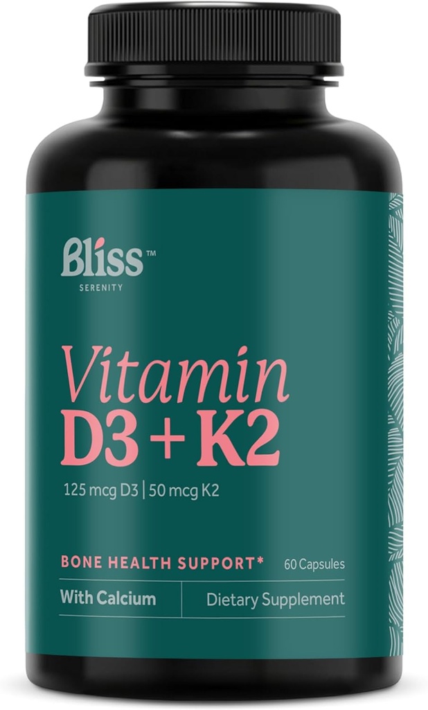 维生素D3 K2 - 维生素D3 5000 IU,维生素K2为MK-7,钙,磷用于绝缘吸收 - 维生素D补充品,60 Vegcaps,60天供应