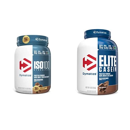 将ISO100水解蛋白粉,25克100%Whei 隔离蛋白,Gourmet巧克力,20种服务于Elite Casein蛋白粉,100%Micellar Casein,富巧克力,4英镑