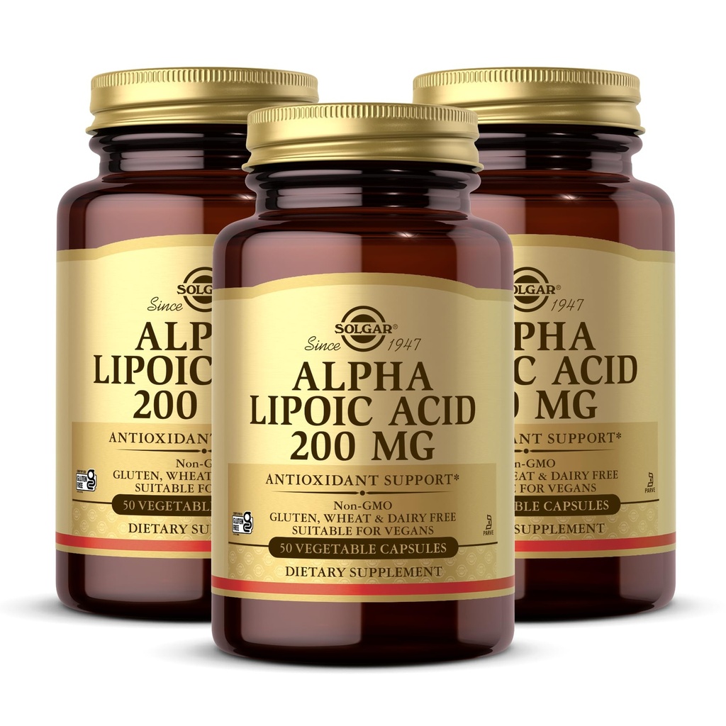 Solgar Alpha Lipoic Acid 200 mg, 50 蔬菜卡普尔(第3包) - 抗氧化剂支持 - 帮助回收Glutathione,维生素C & E, CoQ-10 - 非GMO, Vegan, Gluten Free, Dairy Free, Kosher - 150 总服务量